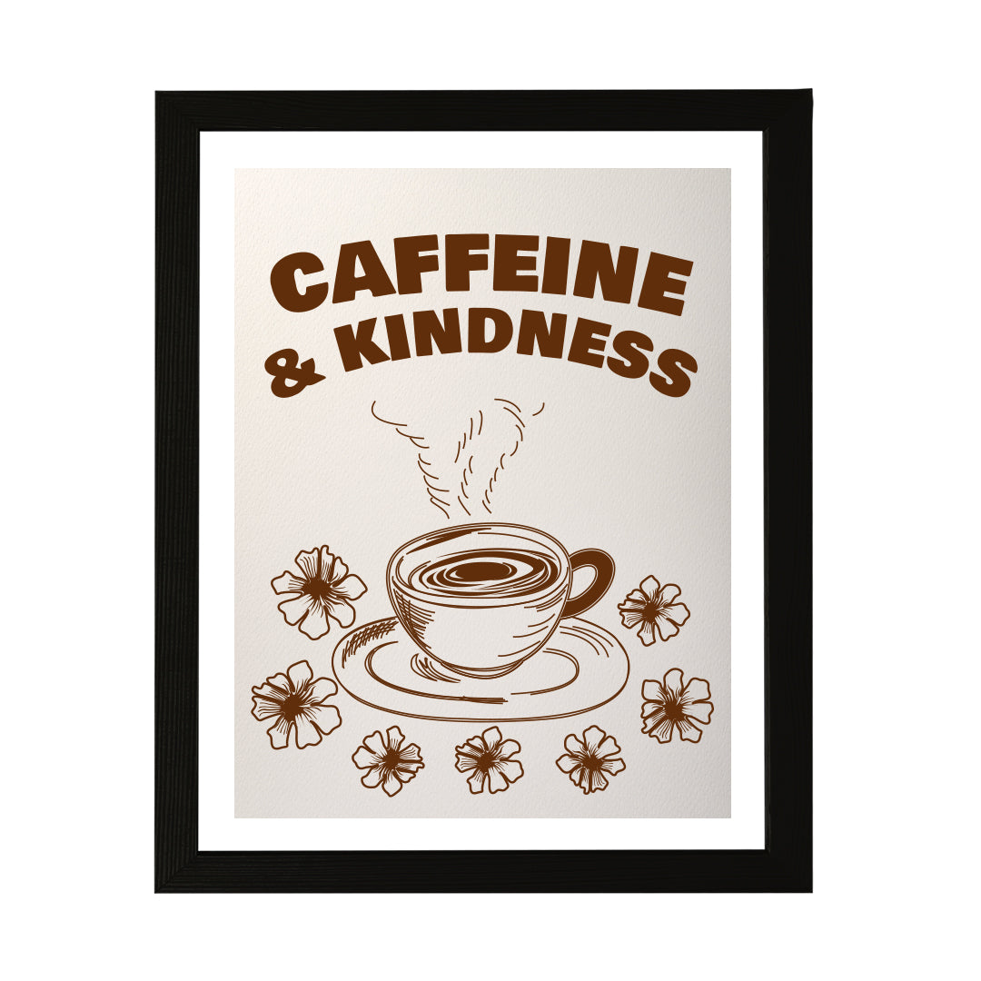 Designs ByLITA Caffeine & Kindness, Wall Print Art | Coffee Retro Kitchen Decoration