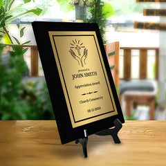 Church and Religion Theme Customizable Black Frame Award Plaque | Easel Mount Option | Recognition of Achievement and Service Personalizable Plaques