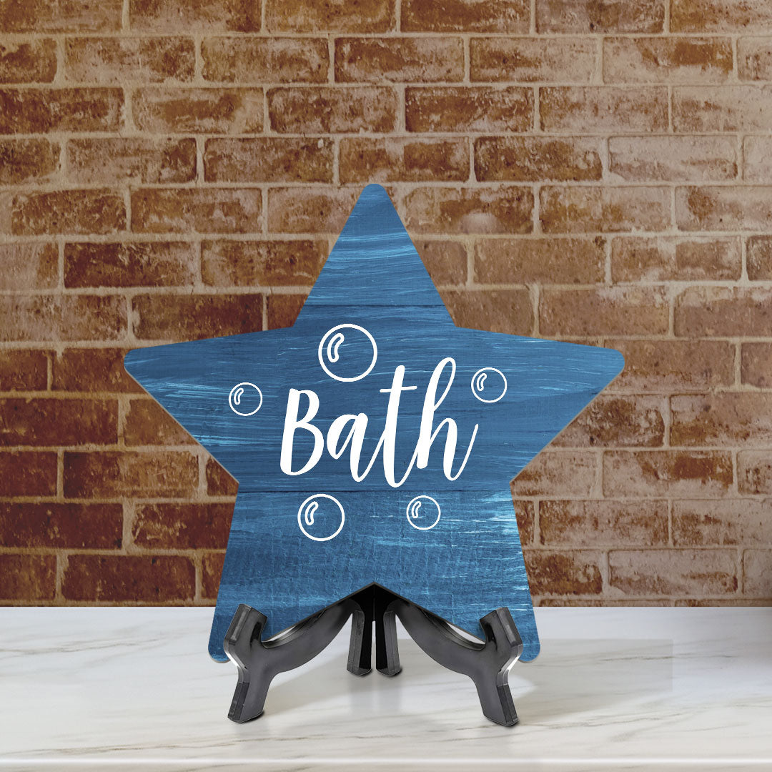 Sign ByLITA Bath, Wood Color, Star Bathroom Table Sign (6"x5")