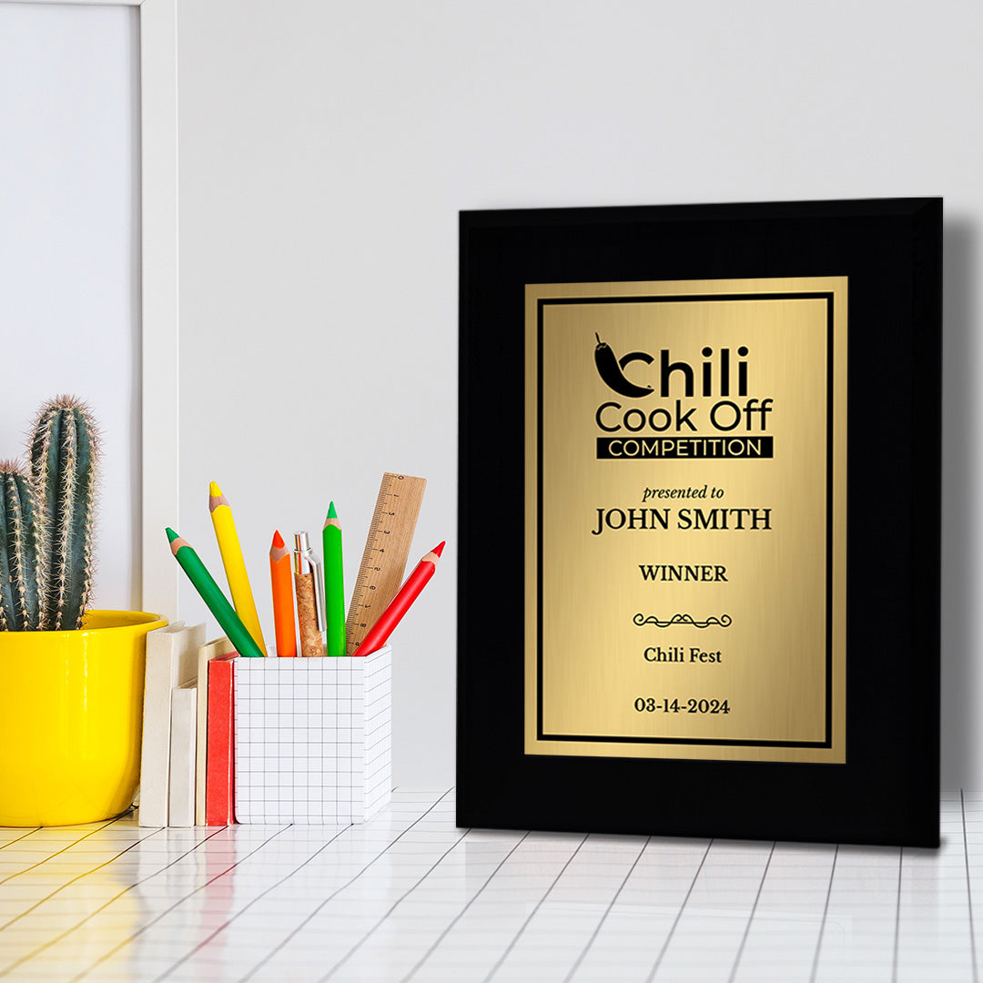 Chili Cook Off Competition Customizable Black Frame Award Plaque | Easel Mount Option | Achievement and Recognition Personalizable Plaques