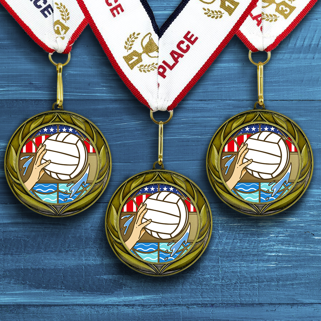 All Quality Water Polo Wreath Design Medal - 1st, 2nd, 3rd Place