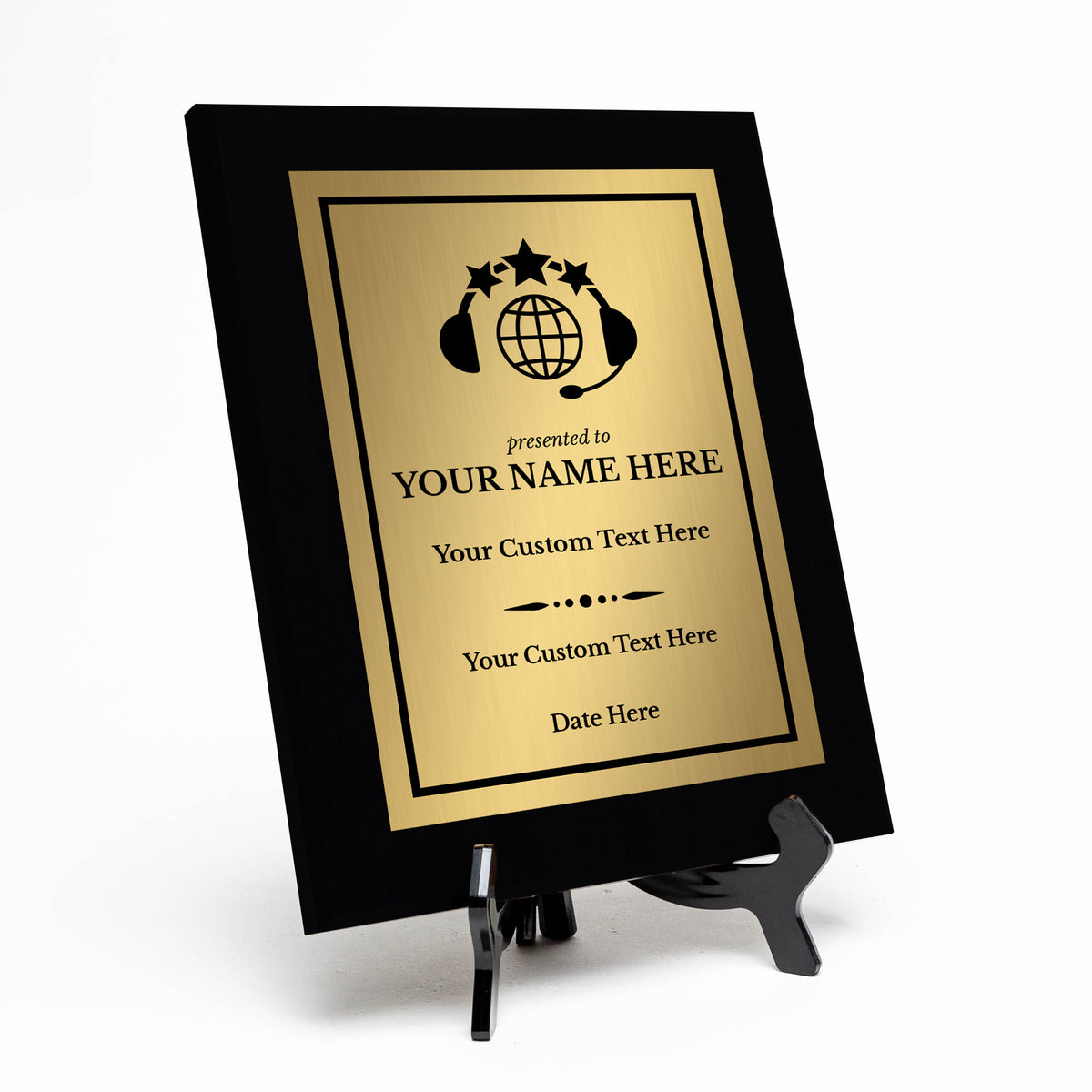 Customer Service Recognition Customizable Black Frame Award Plaque | Easel Mount Option | Achievement and Service Personalizable Plaques