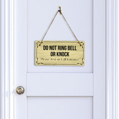 Do Not Ring Bell or Knock Please Text or Call Entrance 5x10 Hanging Plus Wall or Door Sign | Home & Office Décor