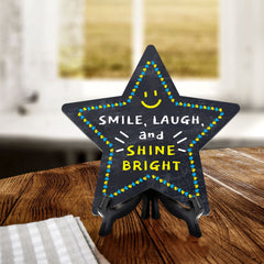 Signs ByLITA Smile, Laugh, and Shine Bright Star Table Sign with Acrylic Stand (7.5x7.5“) Development | Kindergarten Classroom Essentials | Nurture Young Minds | Fun & Educational Supplies | Easy to Read | Includes Easel Stand