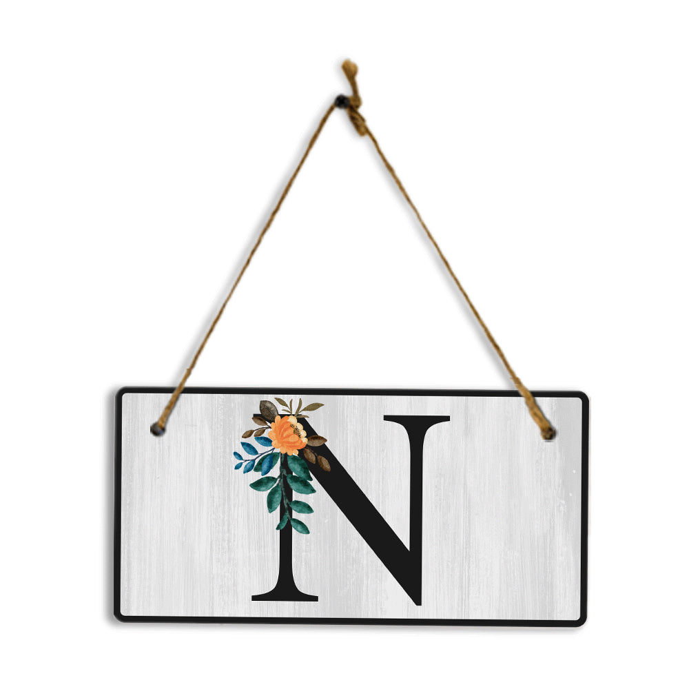 N Flower Decor 5x10 Hanging Wall or Door Sign | Alphabet Letter Room Decoration