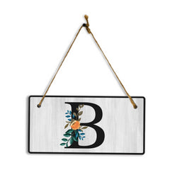 B Flower Decor 5x10 Hanging Wall or Door Sign | Alphabet Letter Room Decoration