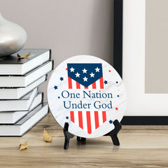 One Nation Under God (5 x 5“) Circle Table Sign with Acrylic Stand | American Pride Decoration