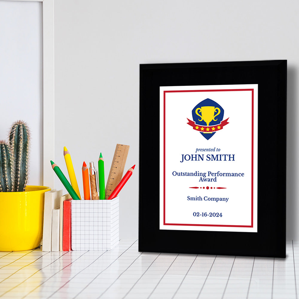 Performance and Recognition Customizable Black Frame Award Plaque | Easel Mount Option | Achievement and Service Personalizable Prize Plaques