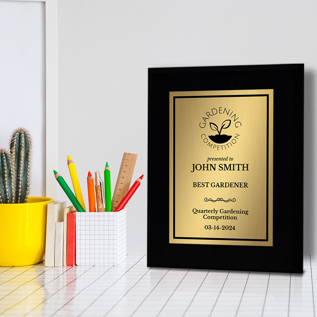 Gardening Competition Customizable Black Frame Award Plaque | Easel Mount Option | Achievement and Recognition Personalizable Plaques