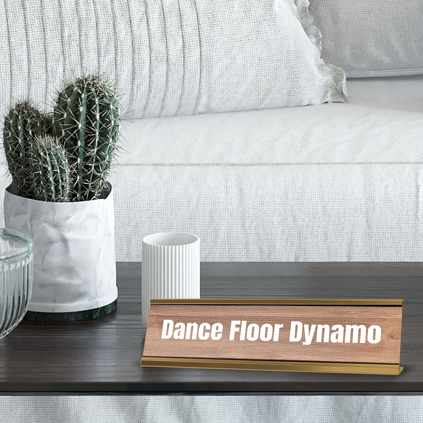 Dance Floor Dynamo Gold Frame Desk Sign (2x8") | Novelty Workplace and Home Office Decoration For Him