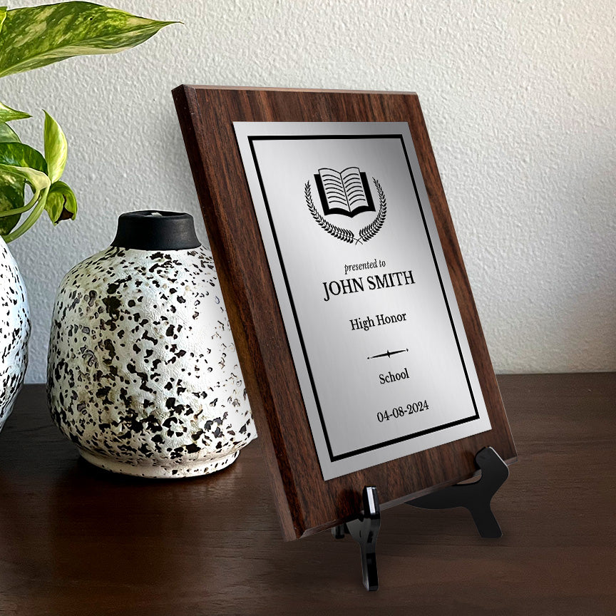 Education Theme Customizable Wooden Award Plaque | Easel Mount Option | Achievement and Recognition Personalizable Plaques