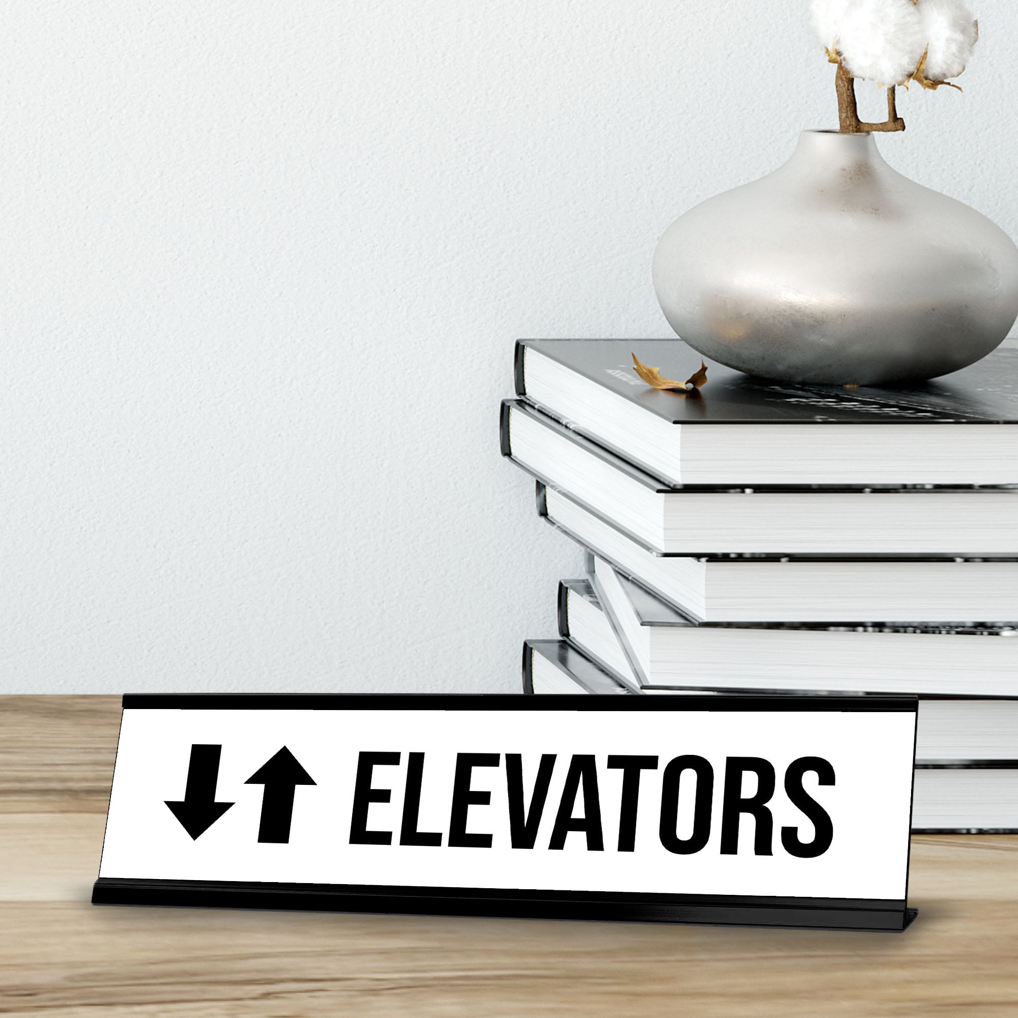 Elevator Arrows Black Frame, Desk Sign (2 x 8")