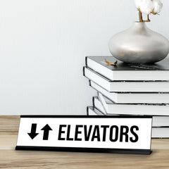 Elevator Arrows Black Frame, Desk Sign (2 x 8")