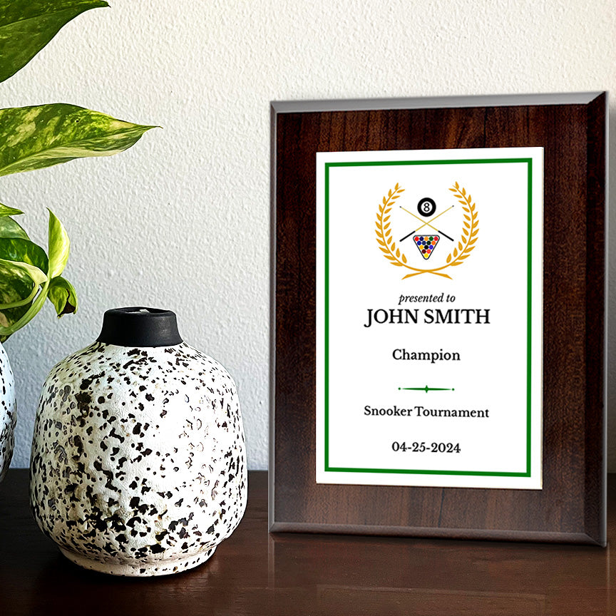 Pool or Snooker Customizable Wooden Award Plaque | Easel Mount Option | Achievement and Recognition Personalizable Plaques | Sports Award