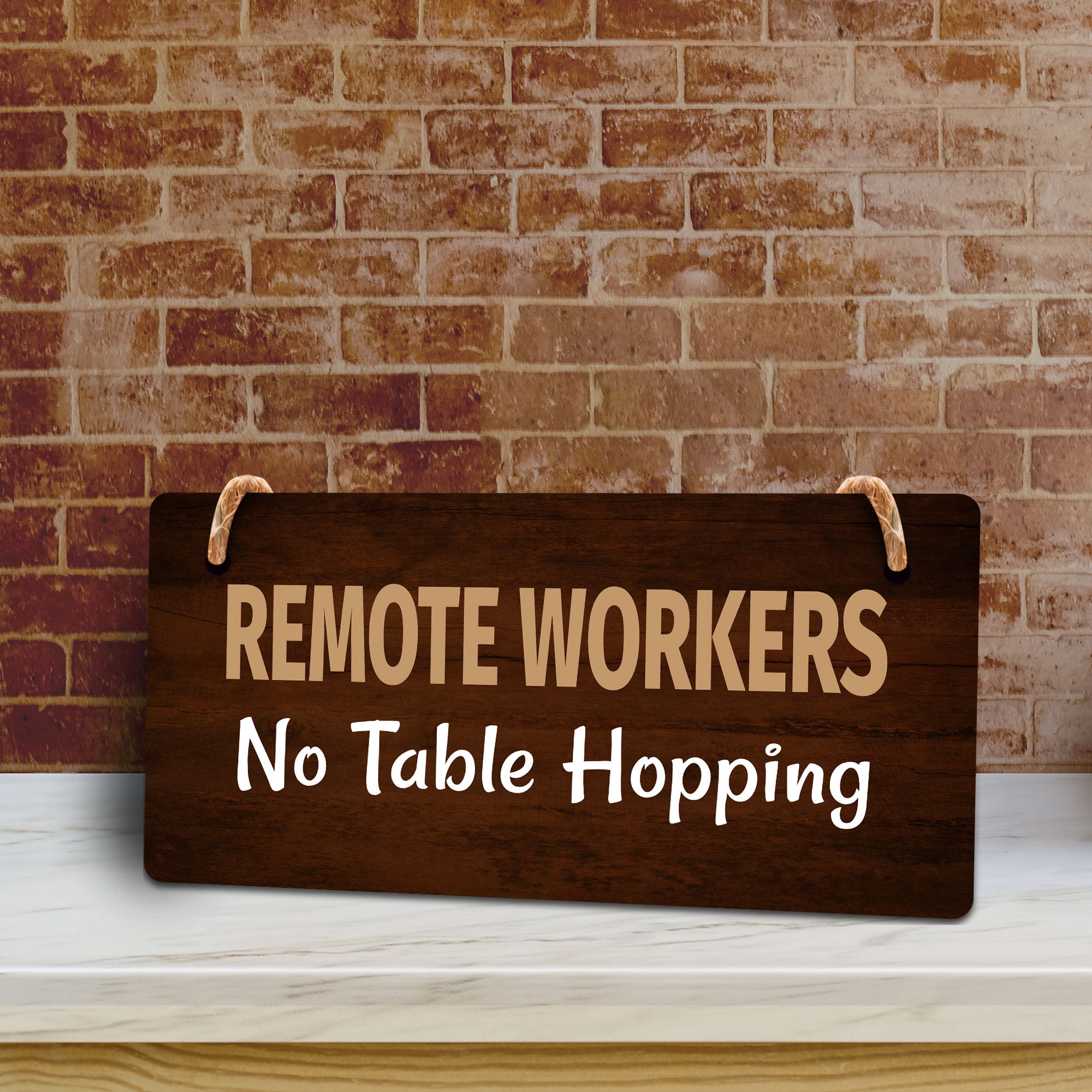 Remote Workers - No Table Hopping 5x10 Hanging Plus Wall or Door Sign | Cafe Etiquette Signage