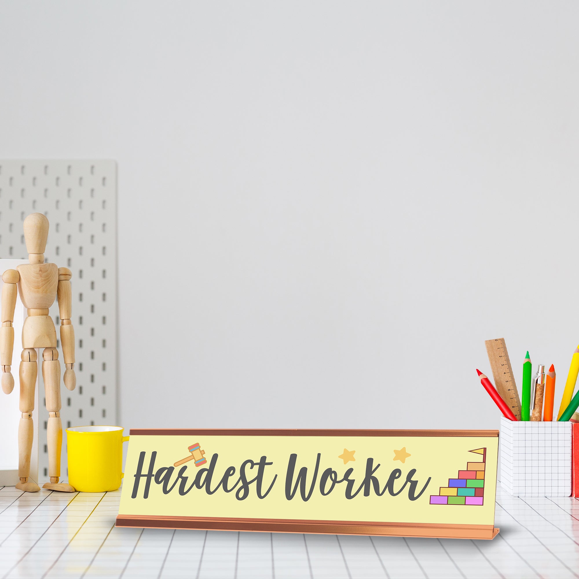 Signs ByLITA Hardest Worker Award, Gold Frame, Desk Sign (2x8")