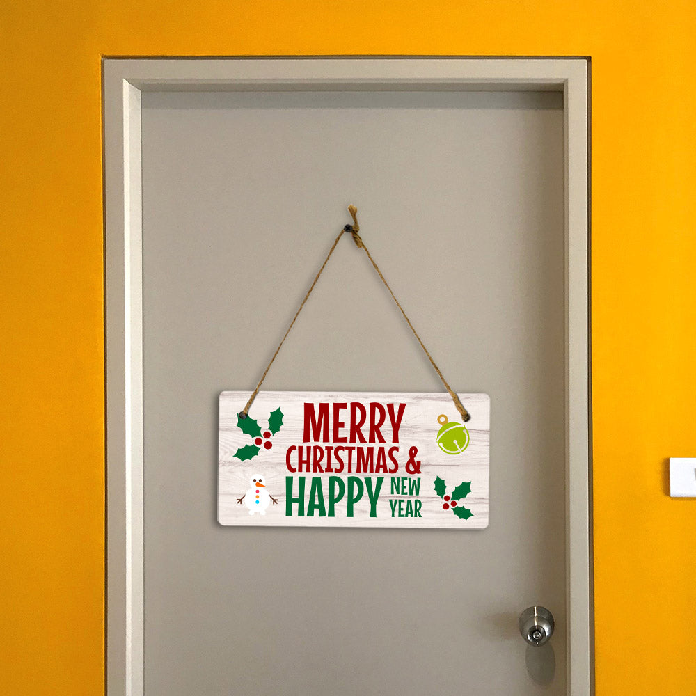 Merry Christmas & Happy New Year 5x10 Hanging Plus Wall or Door Sign | Christmas Home Decor