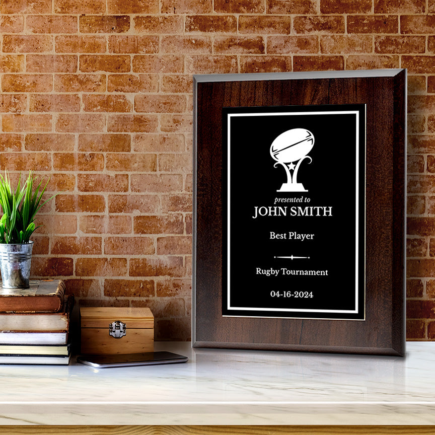 Rugby Customizable Wooden Award Plaque | Easel Mount Option | Achievement and Recognition Personalizable Plaques