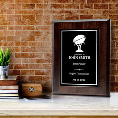 Rugby Customizable Wooden Award Plaque | Easel Mount Option | Achievement and Recognition Personalizable Plaques