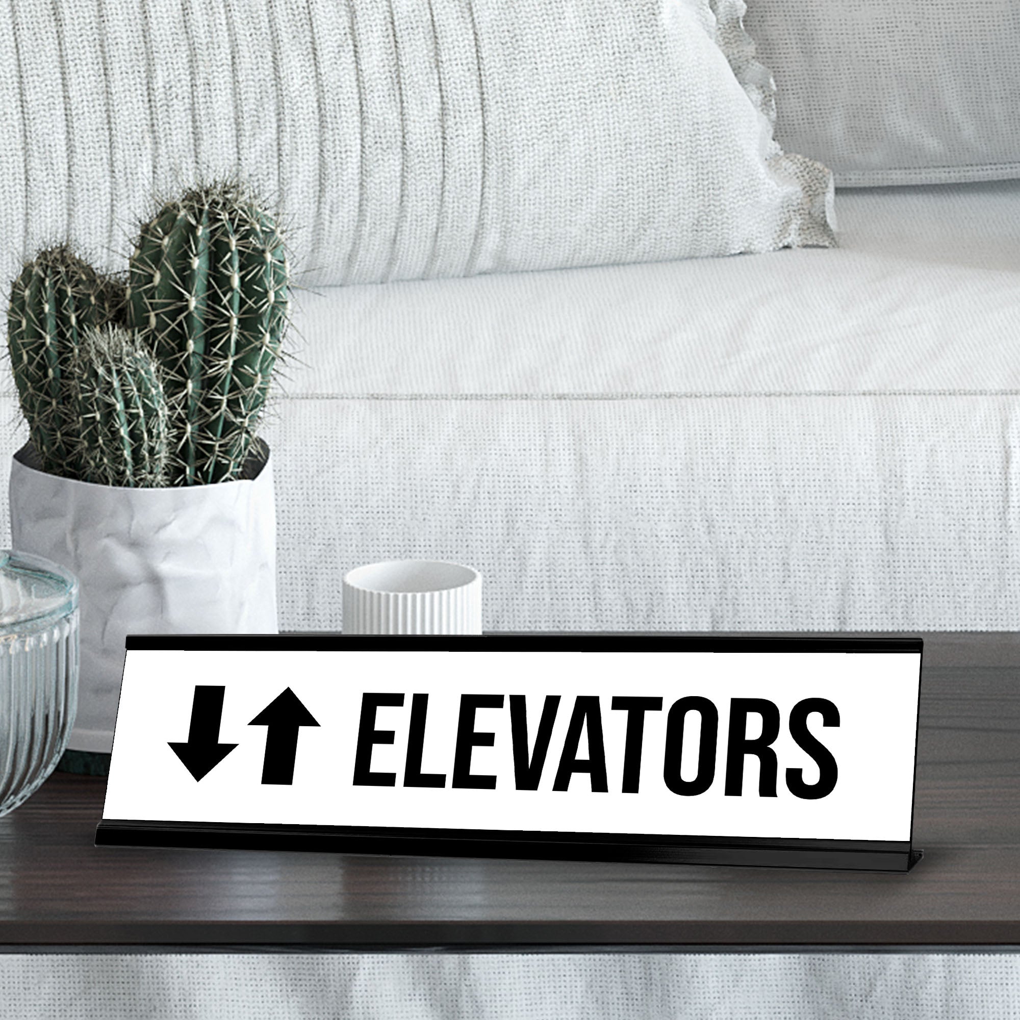 Elevator Arrows Black Frame, Desk Sign (2 x 8")