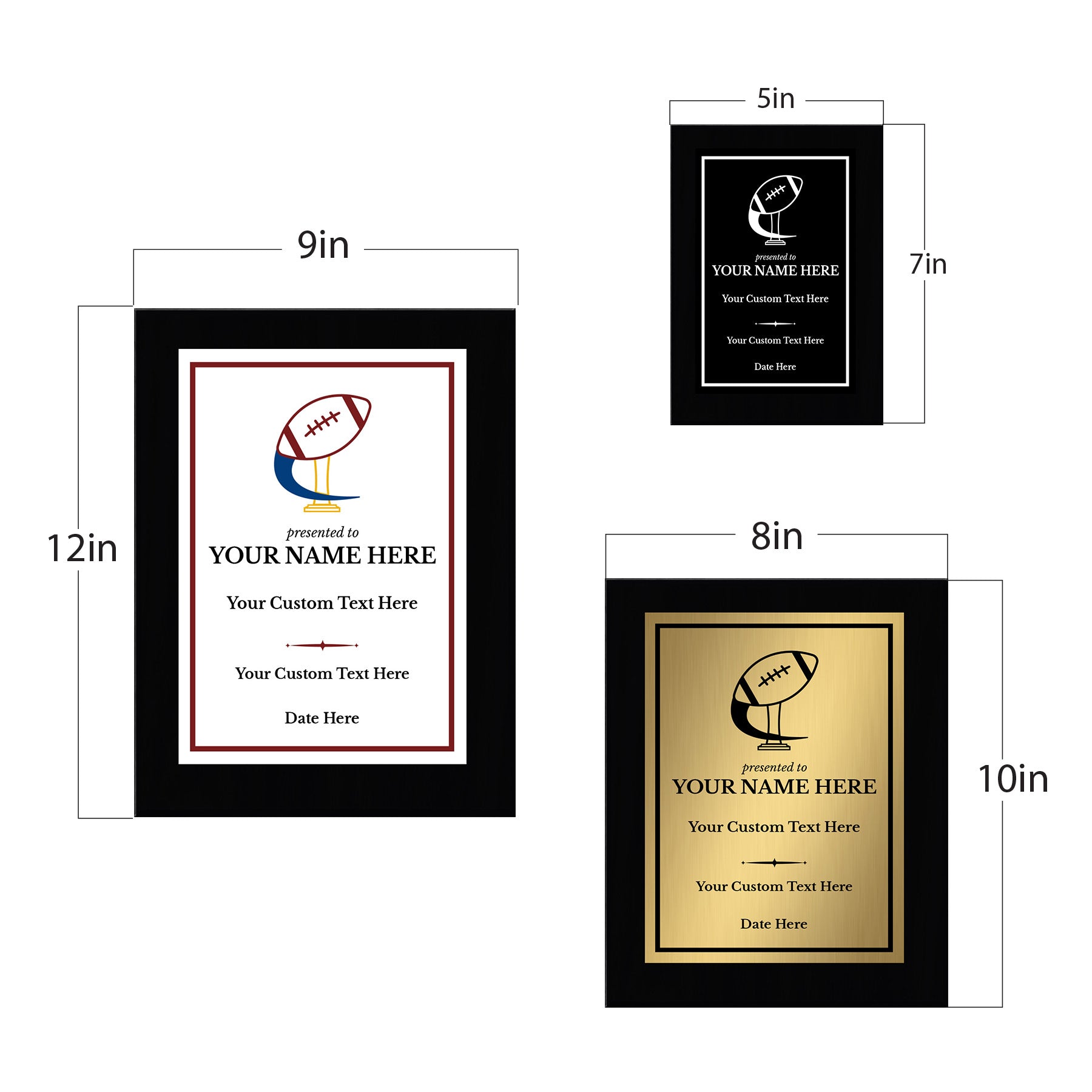 Football Customizable Black Frame Wooden Award Plaque | Easel Mount Option | Achievement and Recognition Personalizable Plaques