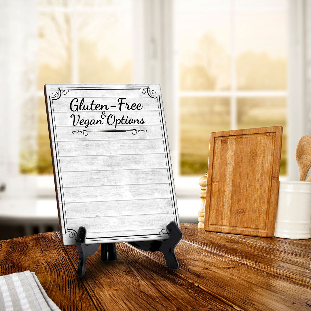 Gluten-Free & Vegan Options 6x8 Dry Wipe Table Sign Easy Installation | Restaurant & Bar | Perfect To Clearly Direct Customers & Advertise Specials | No Pen Included