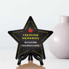 Sign ByLITA Creating Memories, Building Foundations Star Table Sign with Acrylic Stand (7.5x7.5“) Development | Kindergarten Classroom Essentials | Nurture Young Minds | Fun & Educational Supplies | Easy to Read | Includes Easel Stand