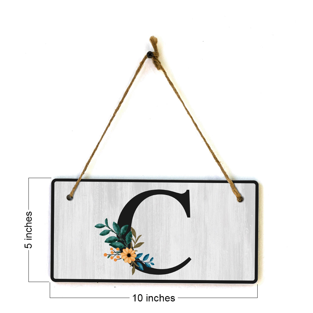 C Flower Decor 5x10 Hanging Wall or Door Sign | Alphabet Letter Room Decoration