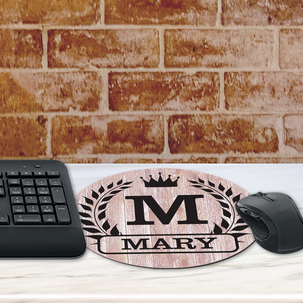 Customizable (8 x 8") Circle Mouse Pad - Monogram Wreath Designs - Add Your Text or Message - Personalized