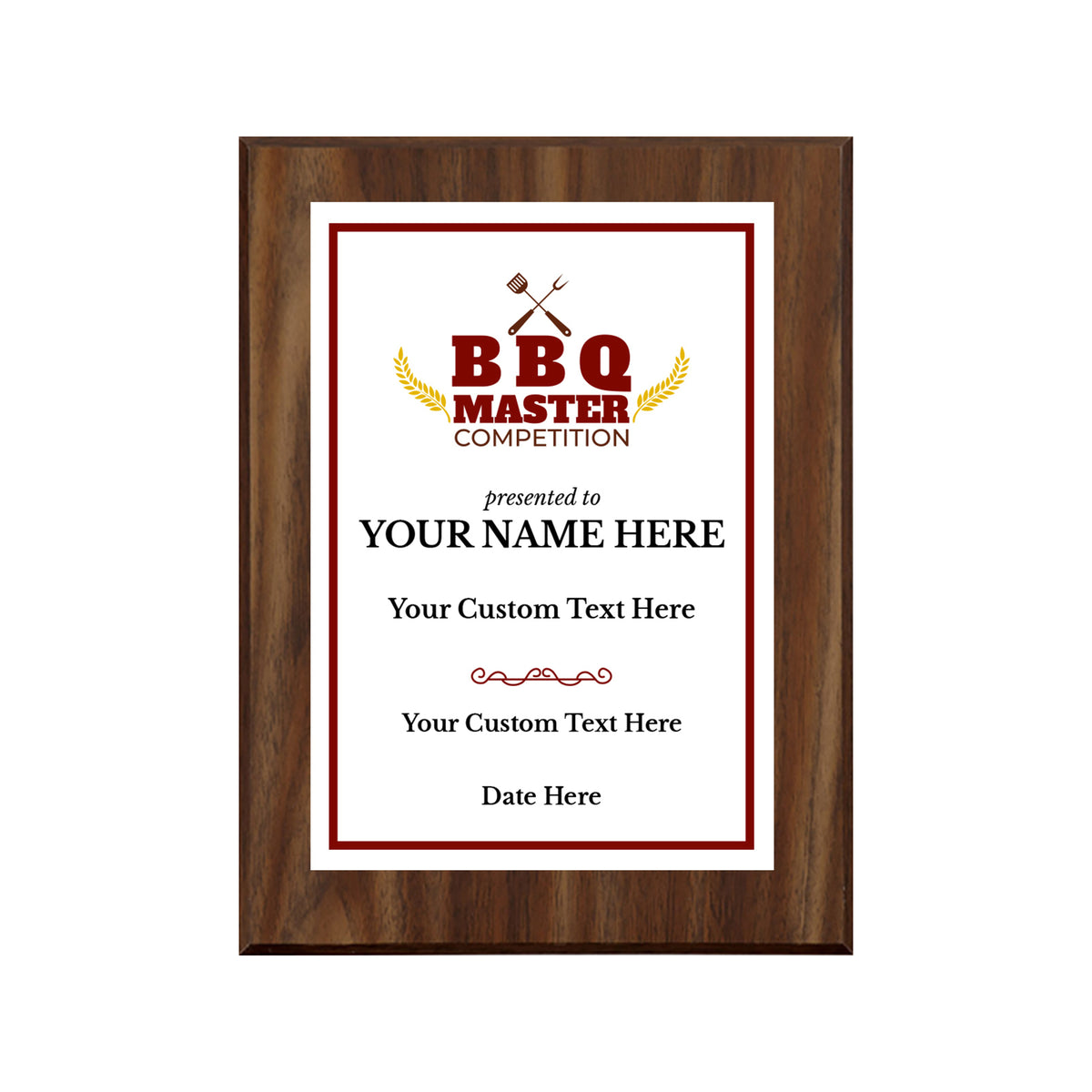 BBQ Master Competition Customizable Award Plaque | Easel Mount Option | Achievement and Recognition Personalizable Plaques