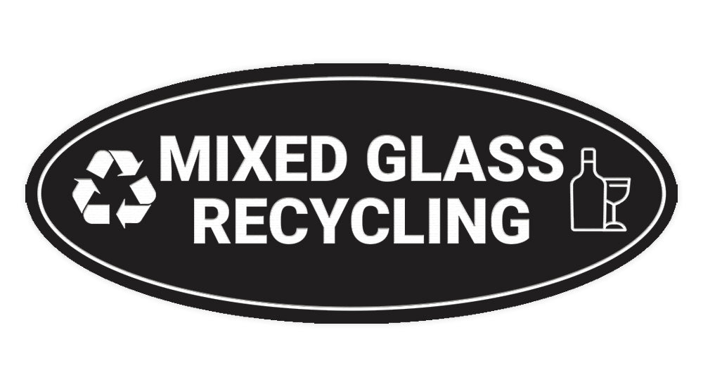 Signs ByLITA Oval Mixed glass recycling Sign - Laser-Engraved Lettering | Durable ABS Plastic | Vibrant Colors | Powerful Foam Tape