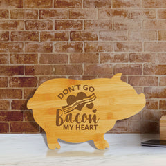 Don’t go bacon my heart (13.75 x 8.75") Pig Shape Cutting Board | Funny Decorative Kitchen Chopping Board