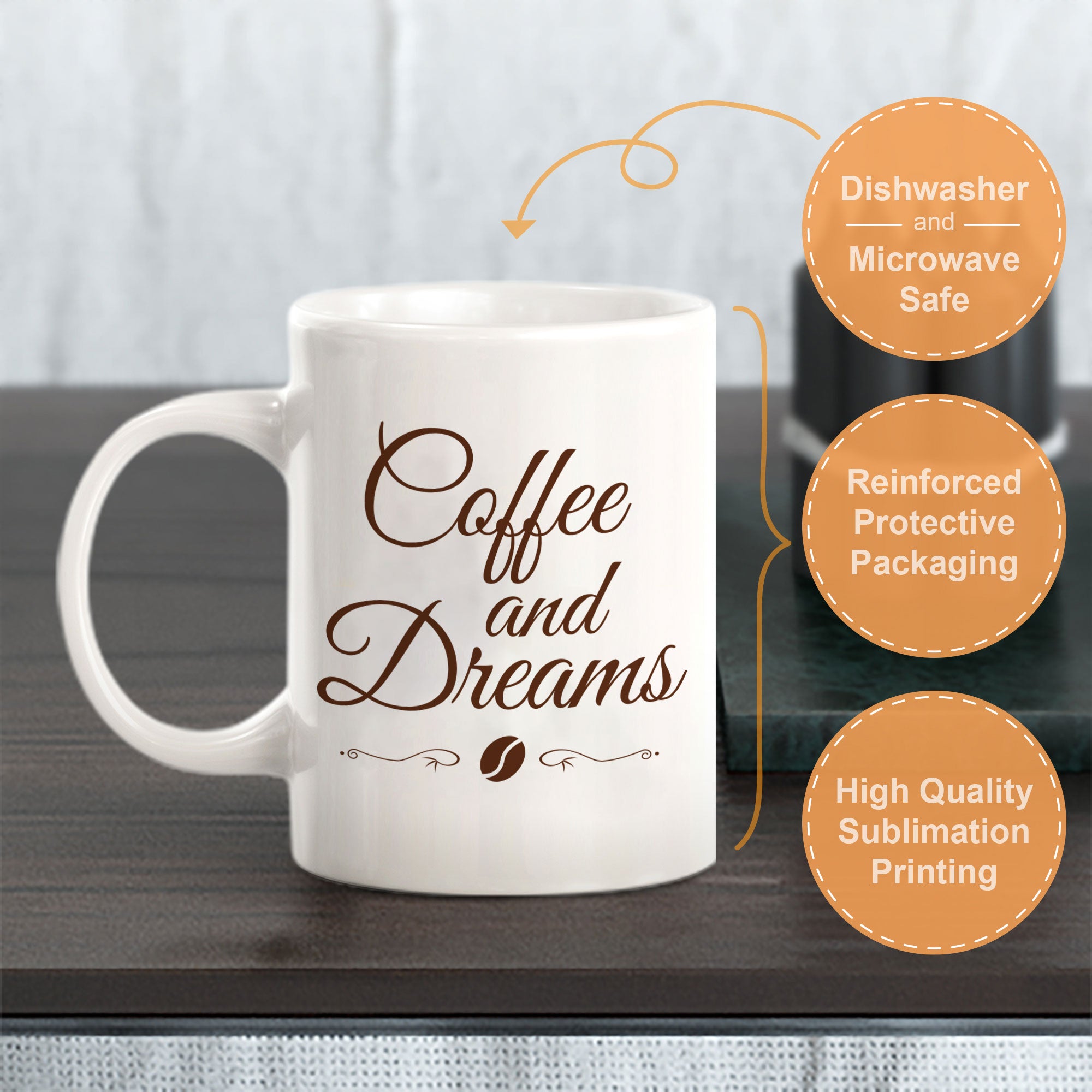 Designs ByLITA Coffee and Dreams Office Workspace Home Family 11oz Plastic/Ceramic Coffee Mug