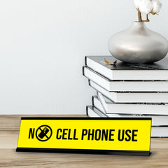 No Cell Phone Use Yellow Black Frame, Desk Sign (2 x 8")