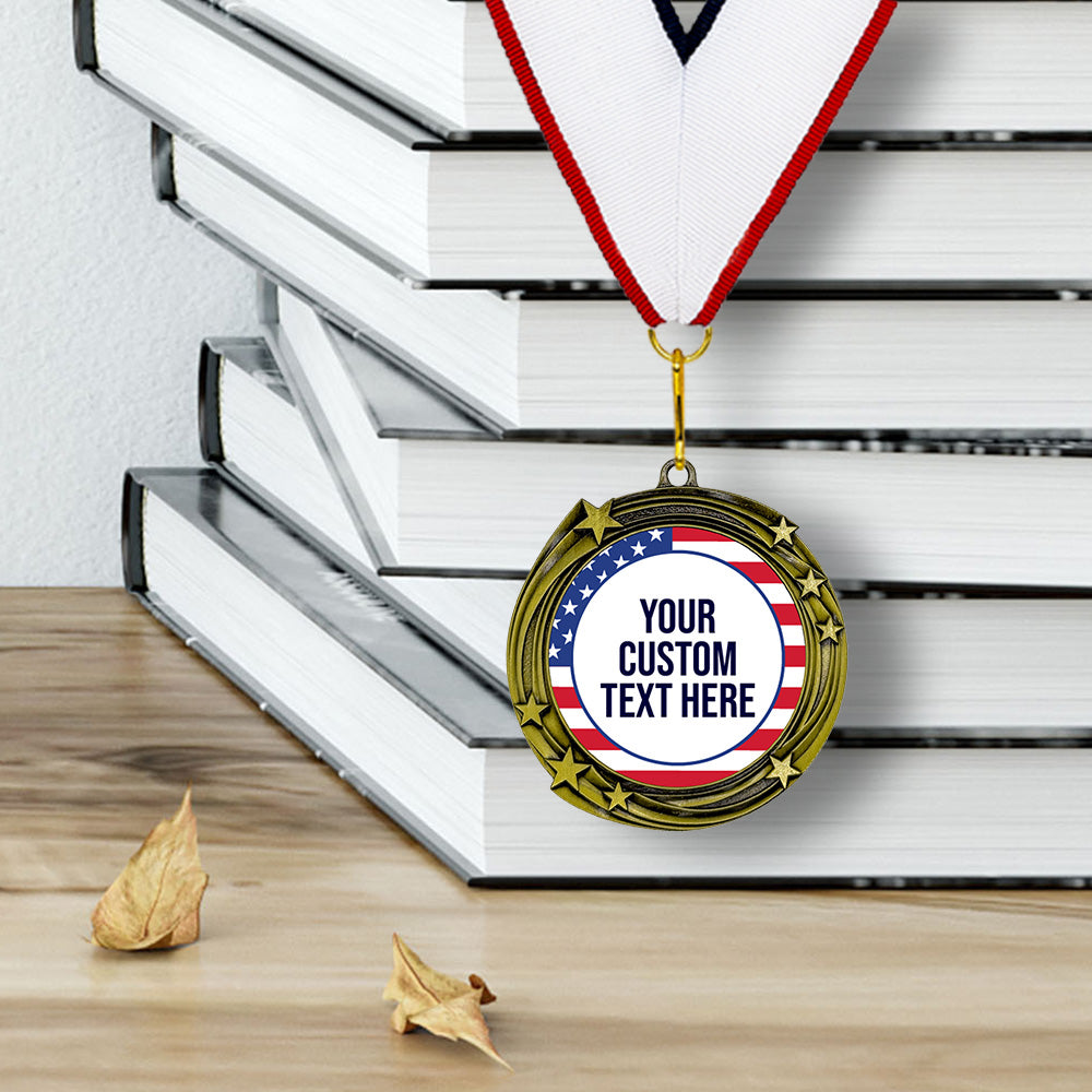 USA Flag Custom Personalized Stars Design Medal | Choice of Ribbon | Patriotic Personalized Award