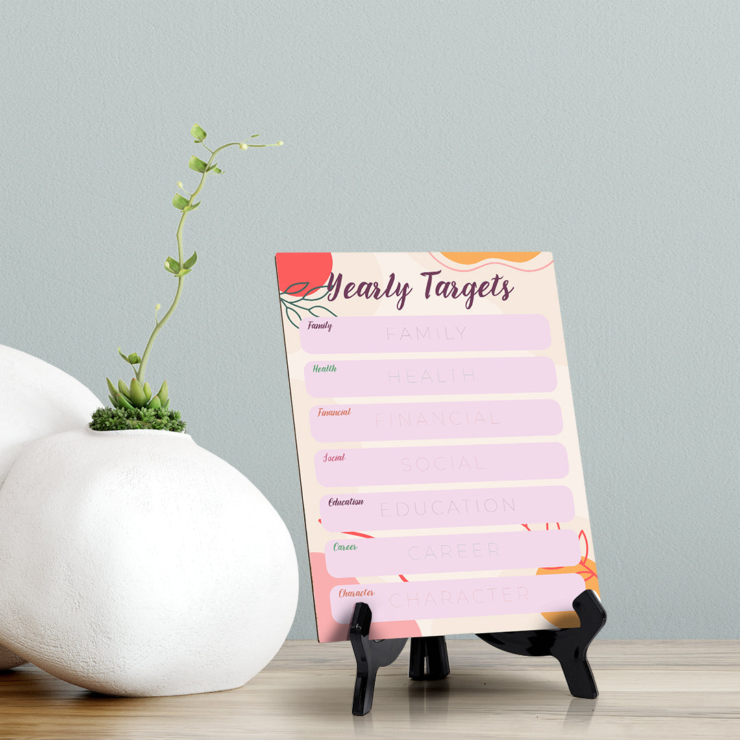 Yearly Targets Dry Wipe Liquid Chalk Table Sign (6x8") Office And Home Reminders | Personal Schedule | No Pen Included