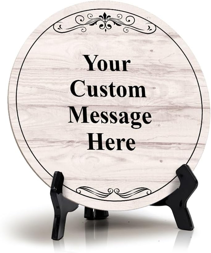 Signs ByLITA Custom Personalized Circle Table Sign (5" x 5") Elegant Design | MDF Hardboard With Printed Wood Effect | Write Your Own Message…