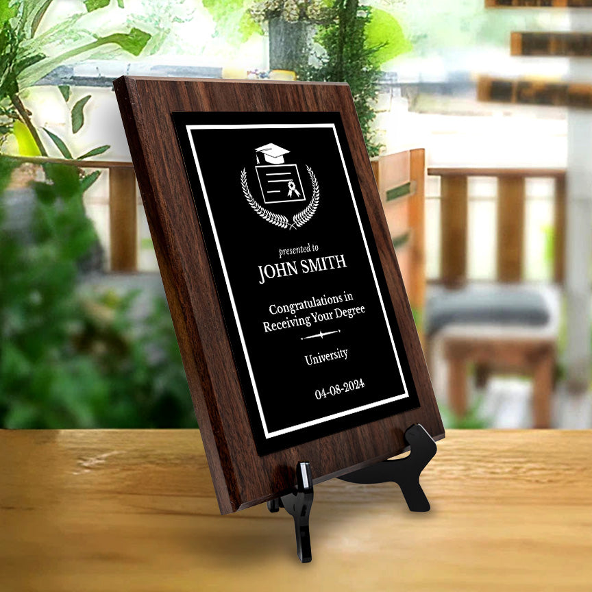 High School and College Graduation Customizable Wooden Award Plaque | Easel Mount Option | Achievement and Recognition Personalizable Plaques