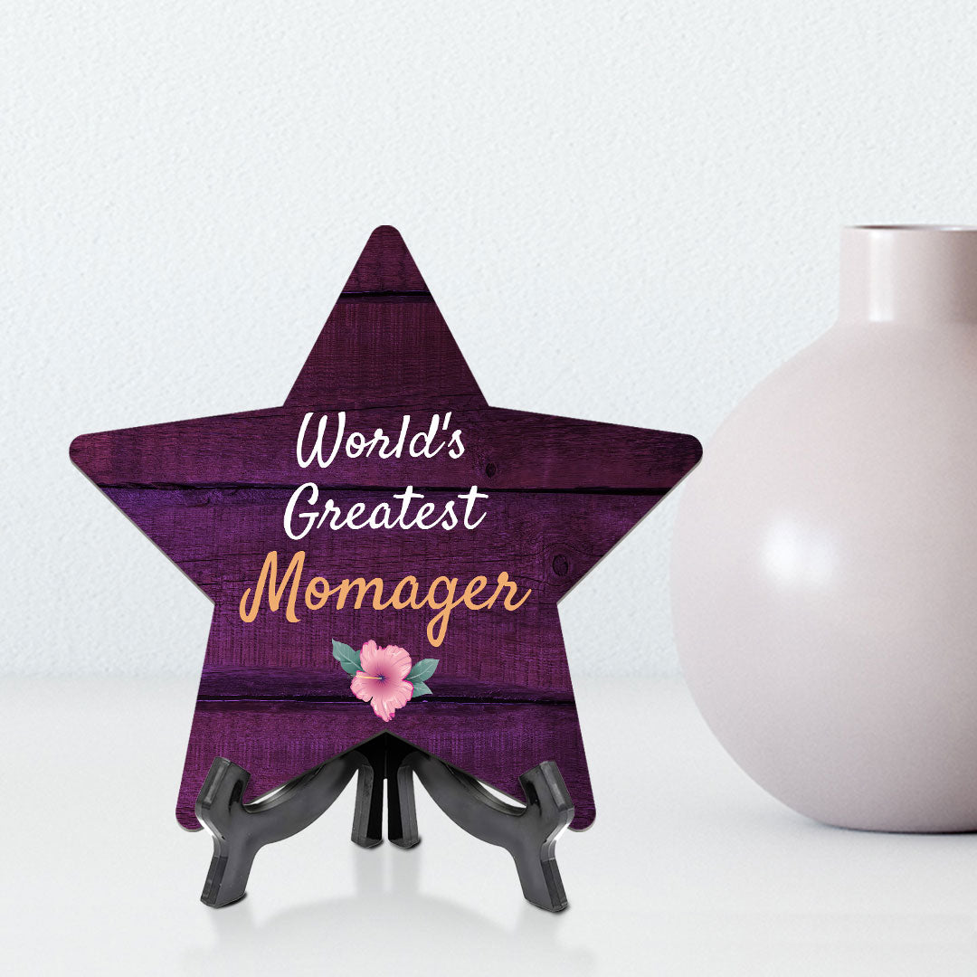 World's Greatest MOMAGER 7.5 x 7.5" Star Table Sign With Acrylic Stand | Home & Office Decor