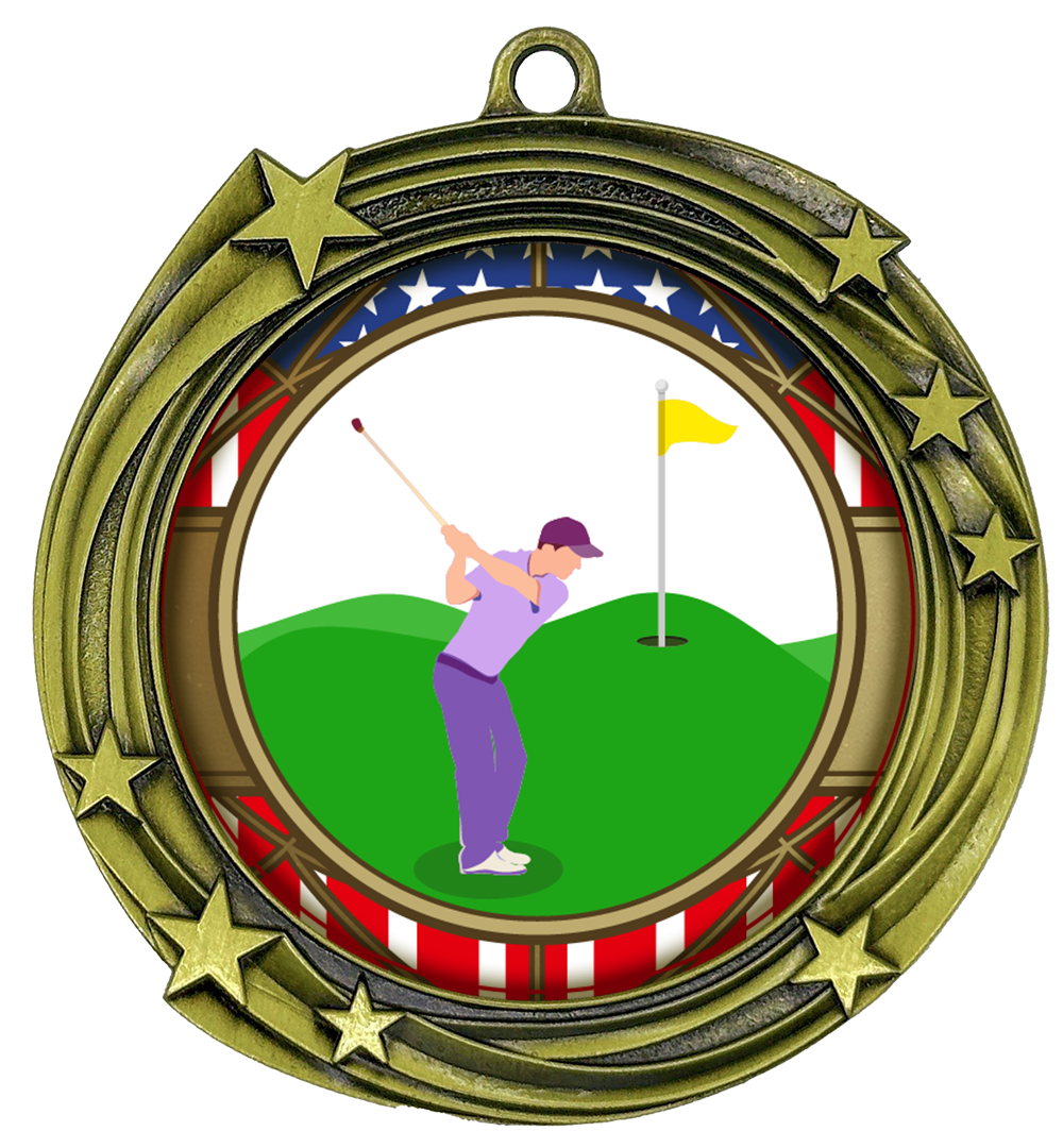 All Quality Golf Swirling Stars Design Medal - 1st, 2nd, 3rd Place