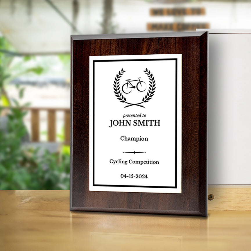 Cycling Customizable Wooden Award Plaque | Easel Mount Option | Achievement and Recognition Personalizable Plaques