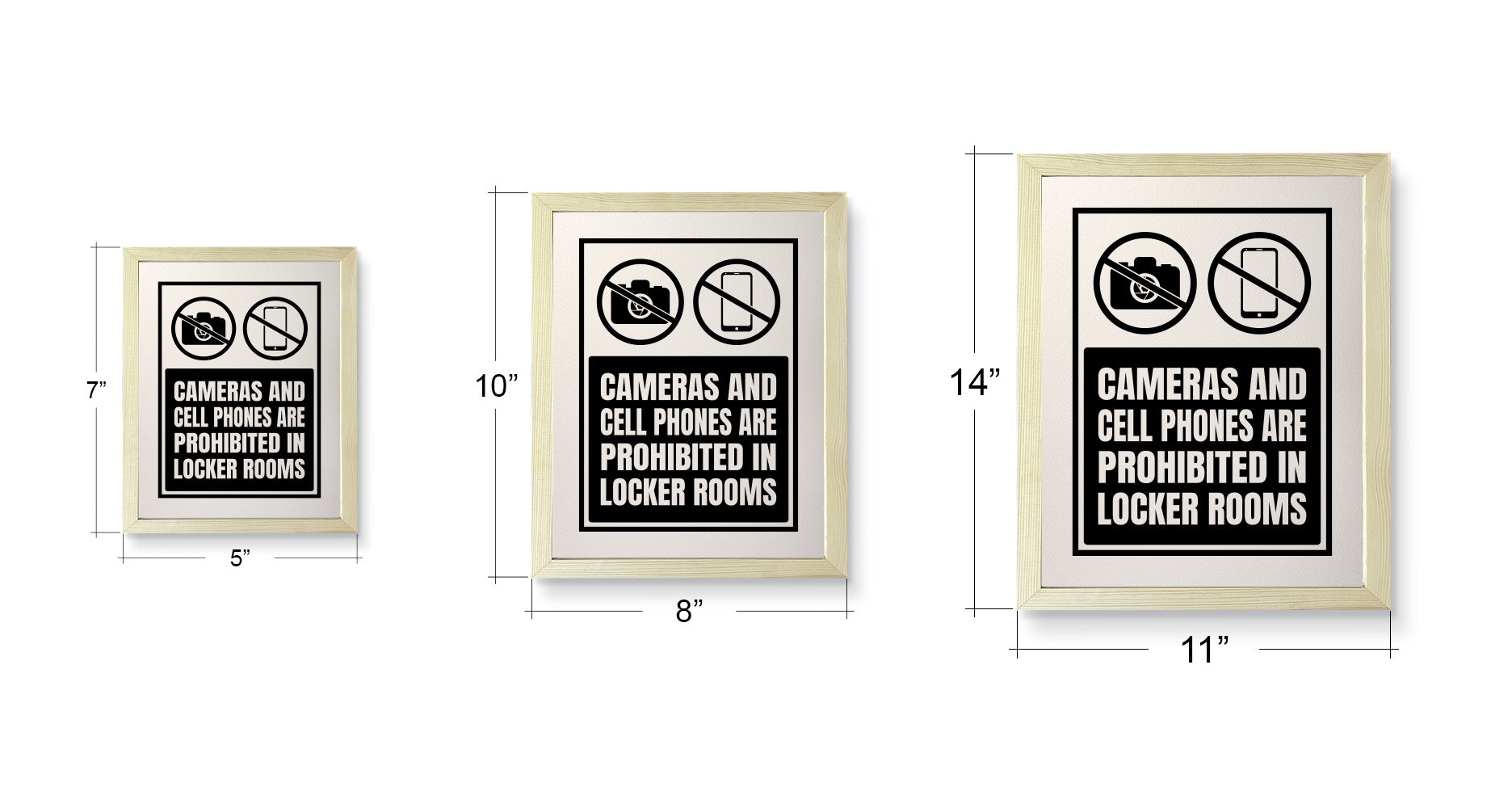 Designs ByLITA Cameras And Cell Phones Are Prohibited In Locker Rooms, Wall Print Art | Retail Store Decoration (Unframed or Framed)