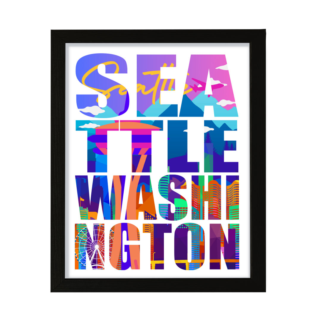 Designs ByLITA Seattle, Washington Inspirational, Wall Print Art | American Cities Stylish Home Decoration (Unframed or Framed)