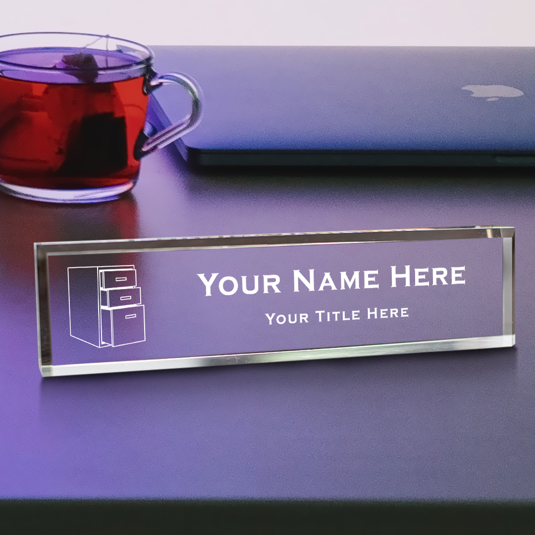 File clerk, Personalized Acrylic Desk Sign Gavel Vector (2 x 10")