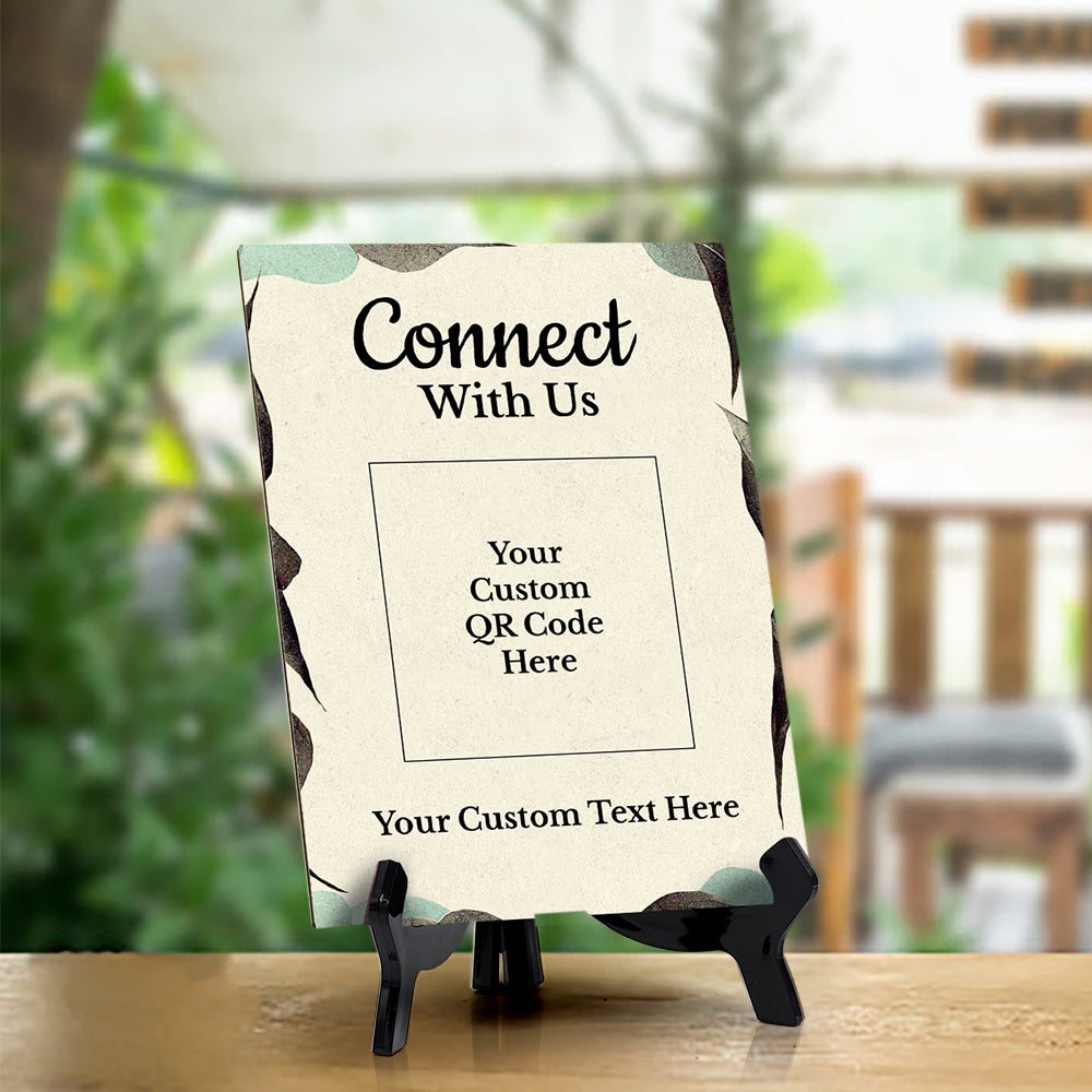 Customizable Connect With Us QR Code Table Sign (6x8") | Personalized QR Code Sign | Stylish Review Request Sign for Businesses With Acrylic Stand