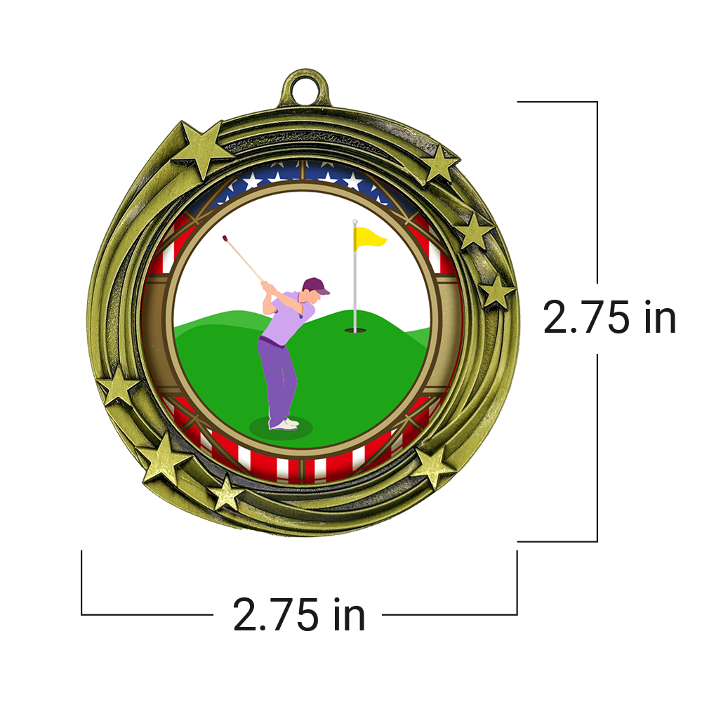 All Quality Golf Swirling Stars Design Medal - 1st, 2nd, 3rd Place