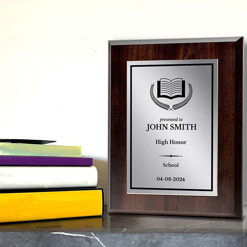 Education Theme Customizable Wooden Award Plaque | Easel Mount Option | Achievement and Recognition Personalizable Plaques