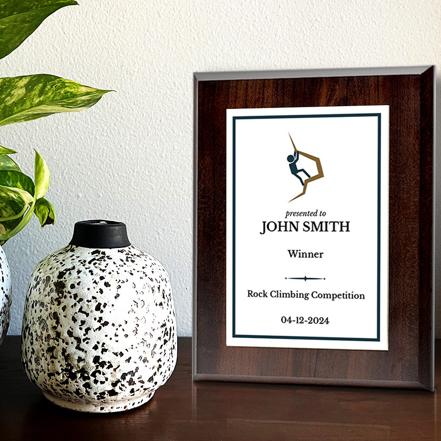 Bouldering & Rock Climbing Customizable Wooden Award Plaque | Easel Mount Option | Achievement and Recognition Personalizable Plaques