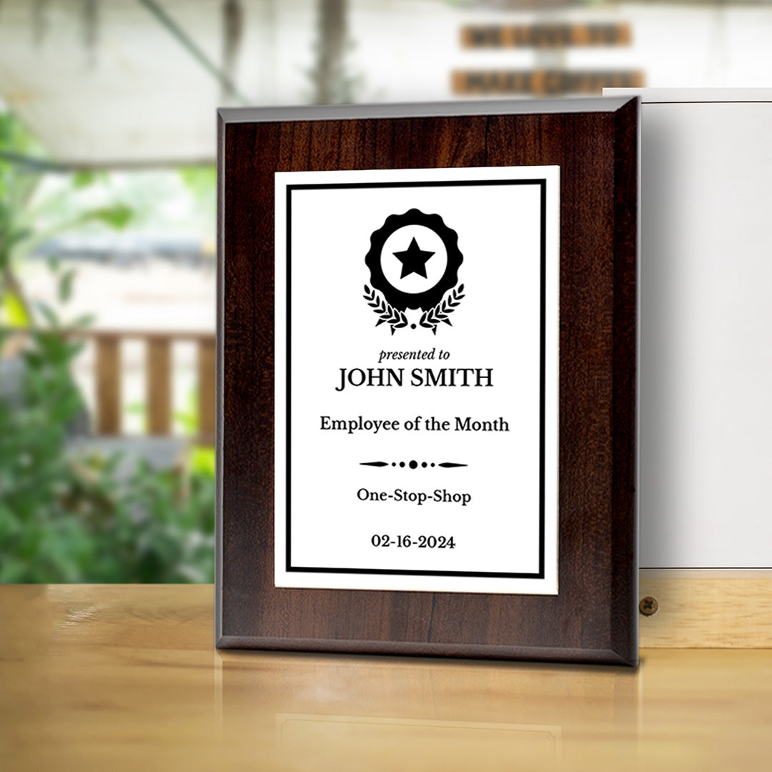 Employee Of The Month Customizable Award Plaque |Easel Mount Option | Recognition of Achievement and Service Personalizable Plaques