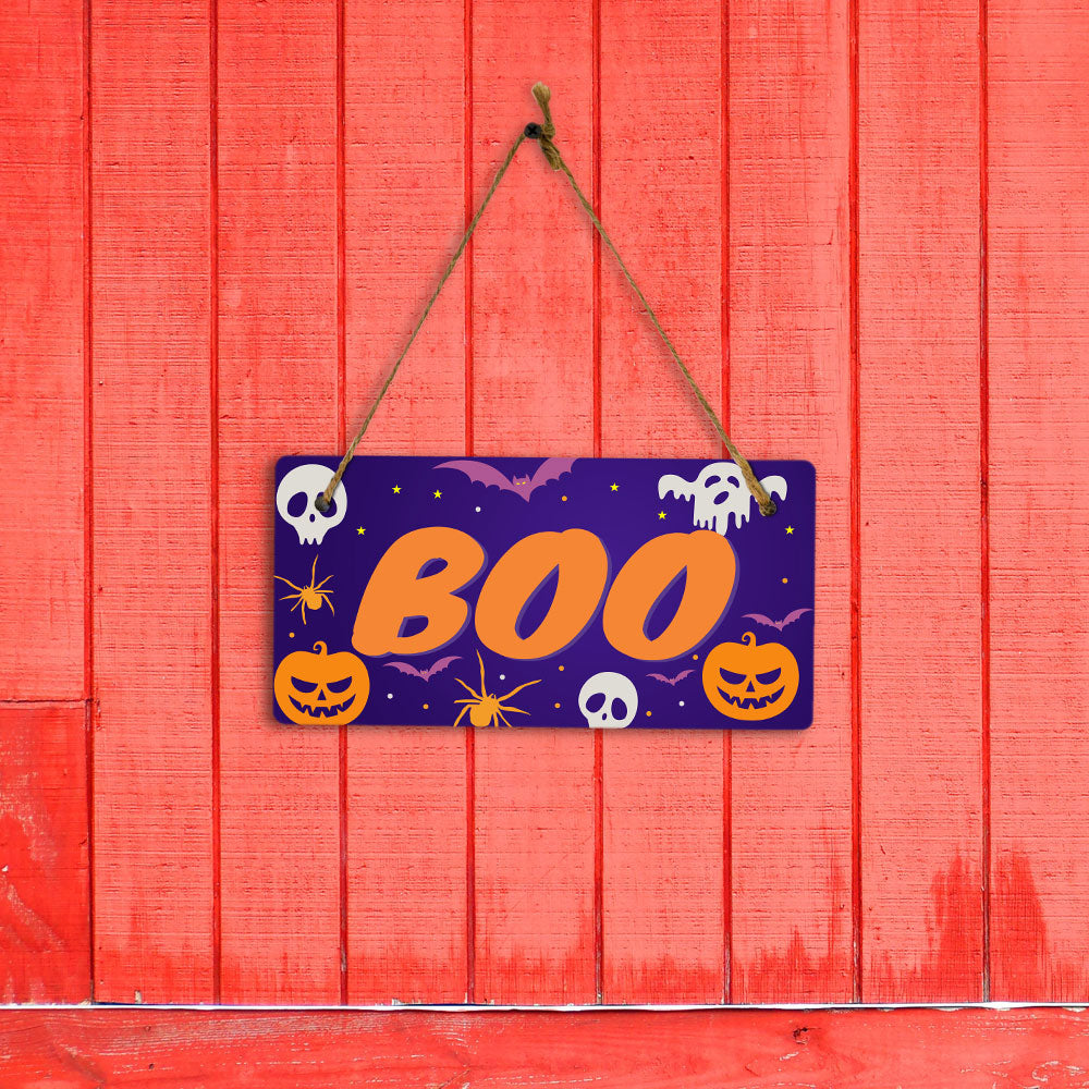 Boo 5x10 Hanging Plus Wall or Door Sign | Rustic Twined | Spooky Halloween Decoration